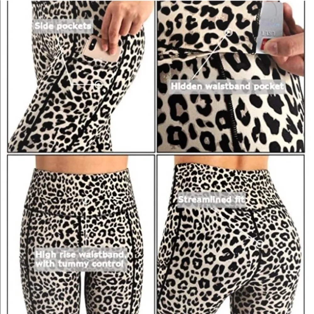 HP🐆♥️SEXY OUGES LEOPARD PRINT HIGH WAIST 7/8 ACTIVEWEAR YOGA LEGGINGS w/POCKETS - Picture 3 of 16